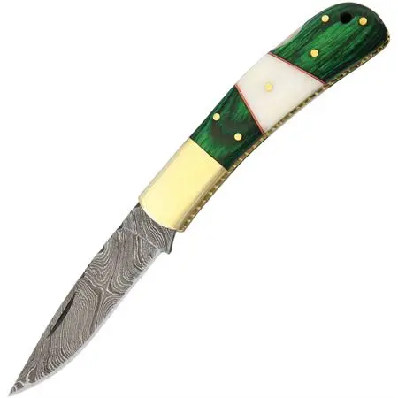 CUSTOM DESIGN HAND MADE DAMASCUS LINER LOCK FOLDING KNIFE WITH CAMEL BONE AND COLOR WOOD HANDLE AND AMAZING FILE WORK