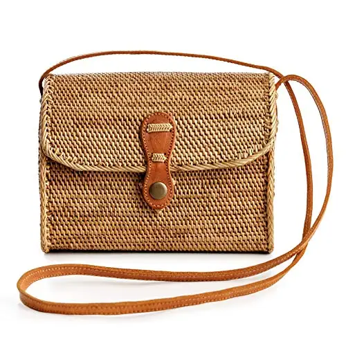 
Rectangle Rattan Bag Brown Handwoven Best Price from Vietnam/Wholesale Handicraft Tote Rattan Straw Handbag Crossbody Bag 