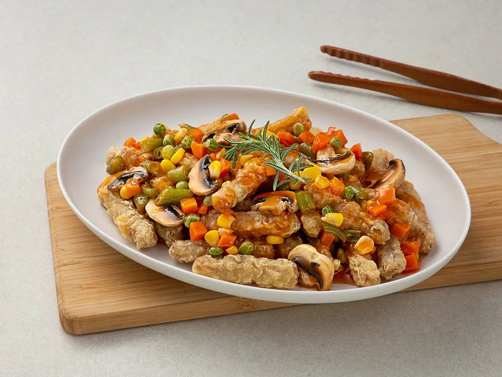 Корейская халяльная еда без мяса хрустящие кусочки веганские блюда закуска для веганов мясо на основе растений из