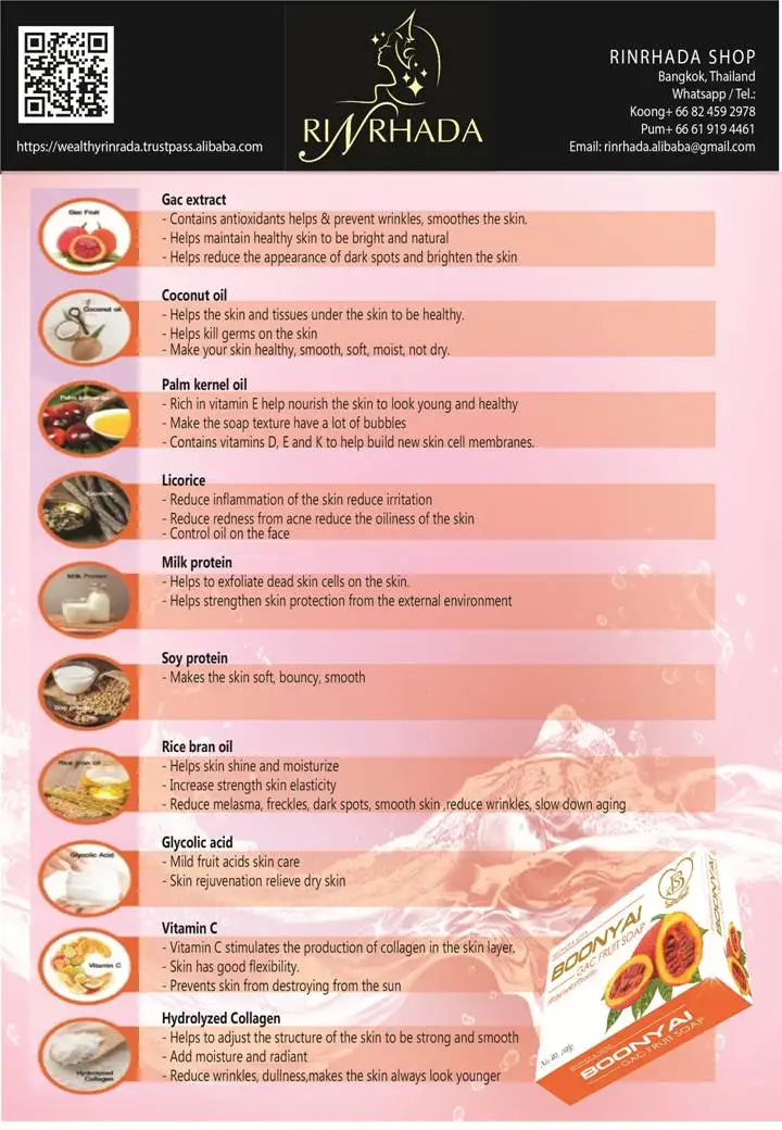 New Formulary White Herbal Anti Acne Boonyai Gac fruit soap From Thailand Manufacturer