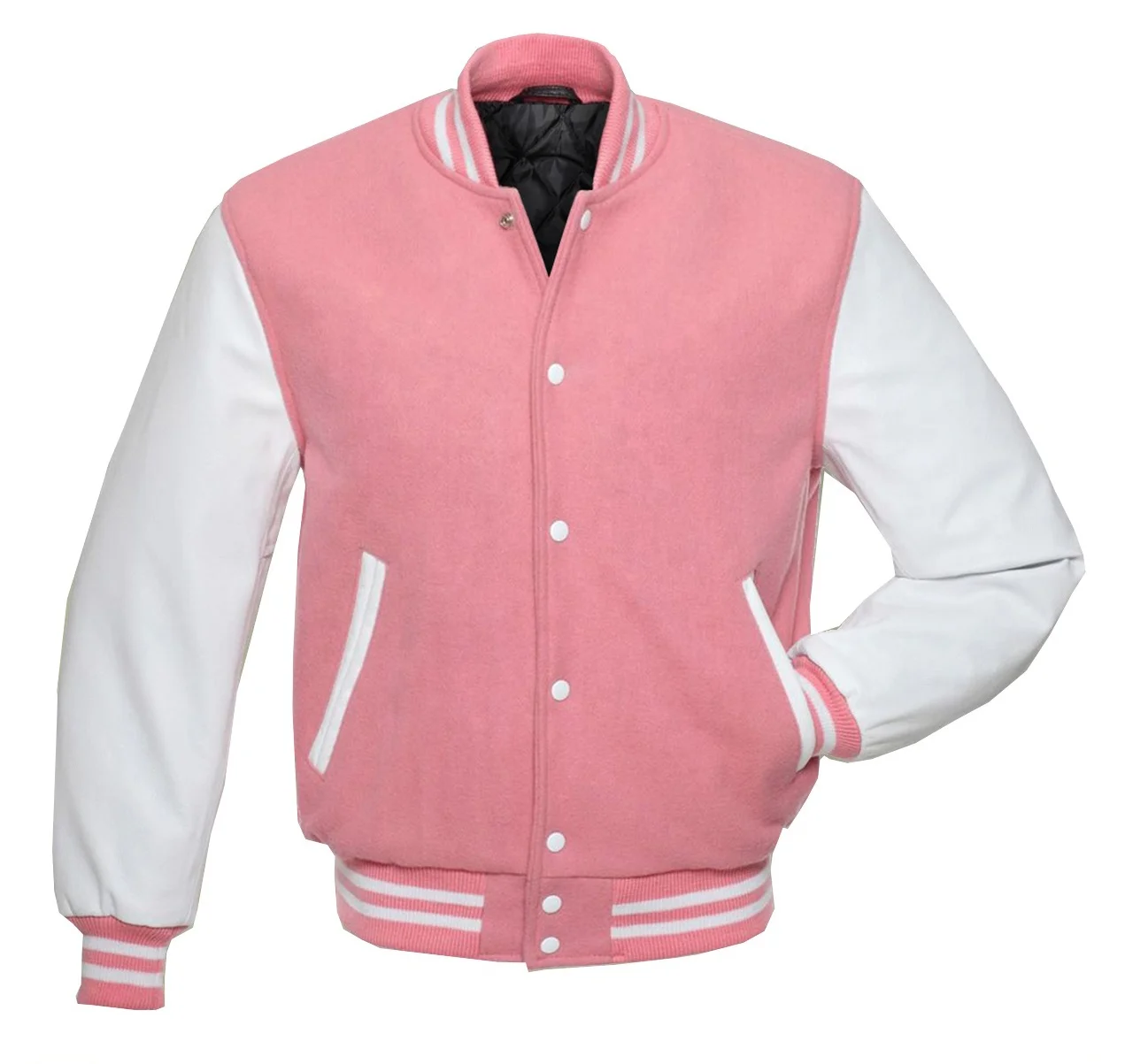 Pink Wool Letterman Jacket White Real Leather Sleeves / College Bomber Jacket