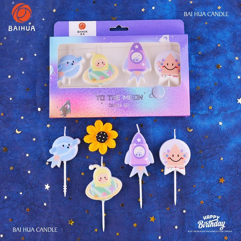 Baihua Fantasy 3D Design Space Theme Birthday Cake Candles For Boys and Girls