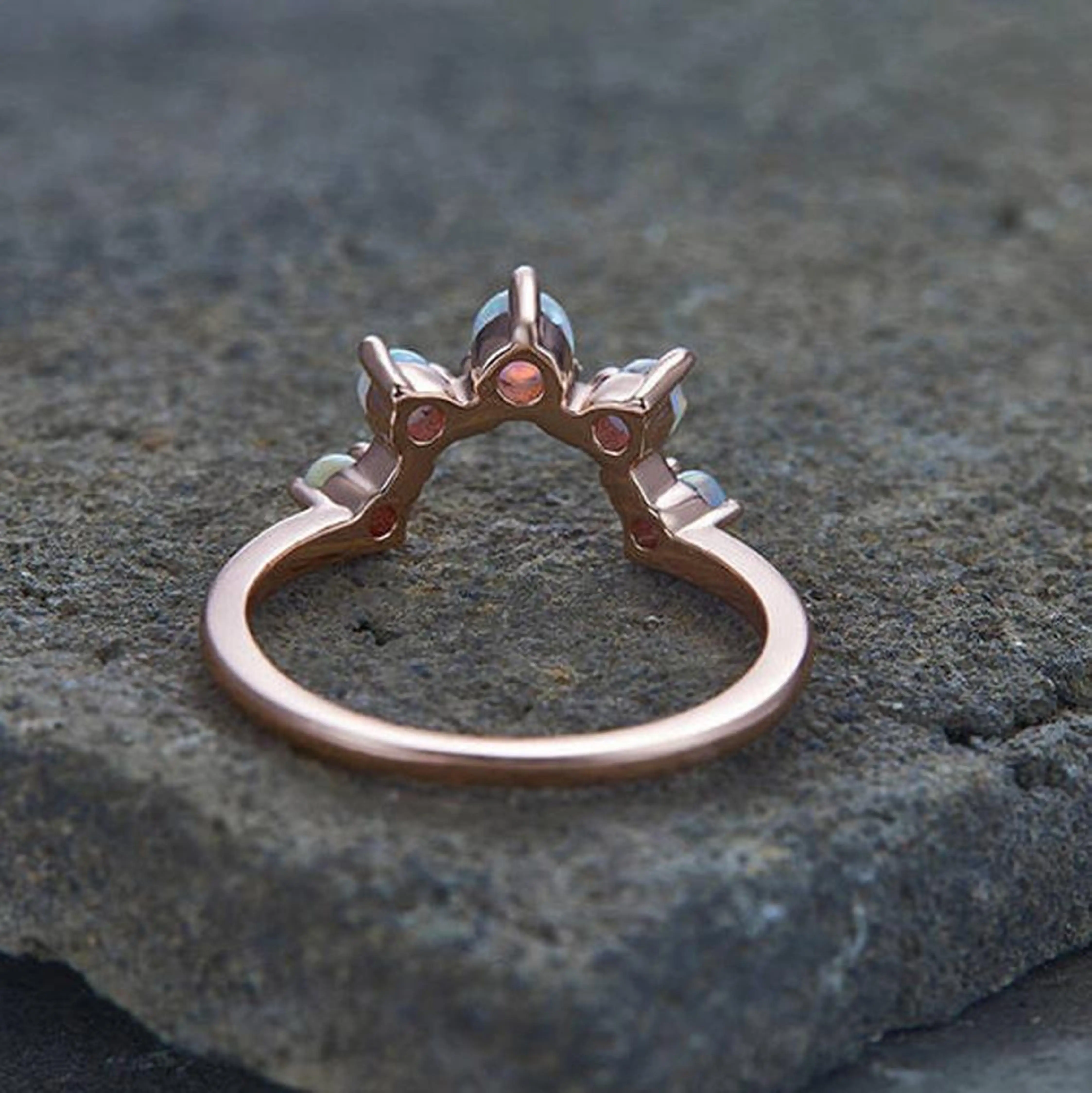 Натуральный опал кривая обручальное кольцо с опалом для штабелирования шеврон покрытием из розового золота 925 стерлингового серебра ручной работы ювелирные изделия