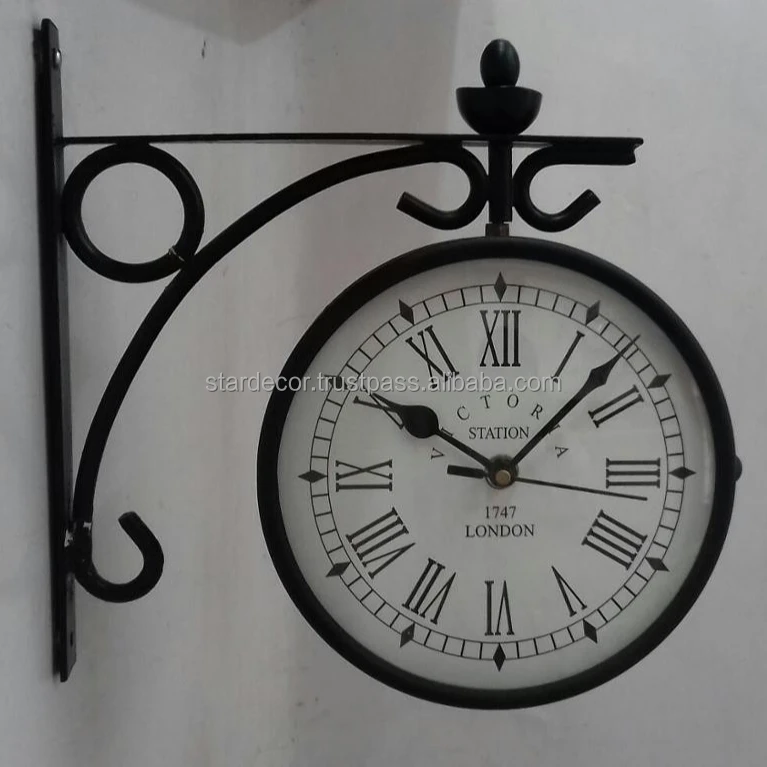 Handcrafted Modern Minimalist New Design Antique Metal Wall Victoria Small Double Side Station Clock