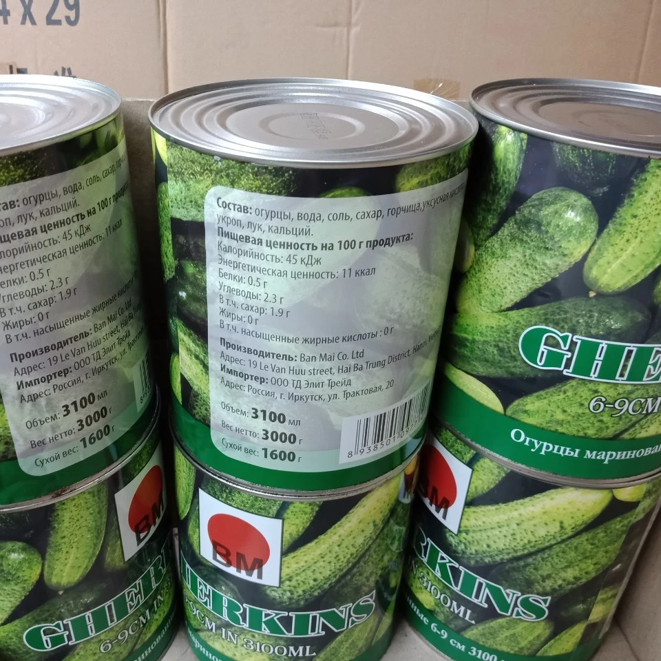 CANNED PICKLED CUCUMBER/ GHERKIN WHOLE FRUIT SLICES STRIPS IN A10 3100ML 3KG TINS OEM PACKING PRIVATE BRAND WITH GOOD PRICE