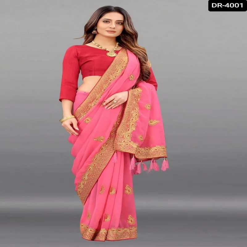 embroidery saree with multi work diamond stoned for ladies ethnic wear for wedding and special occasion Indian clothing