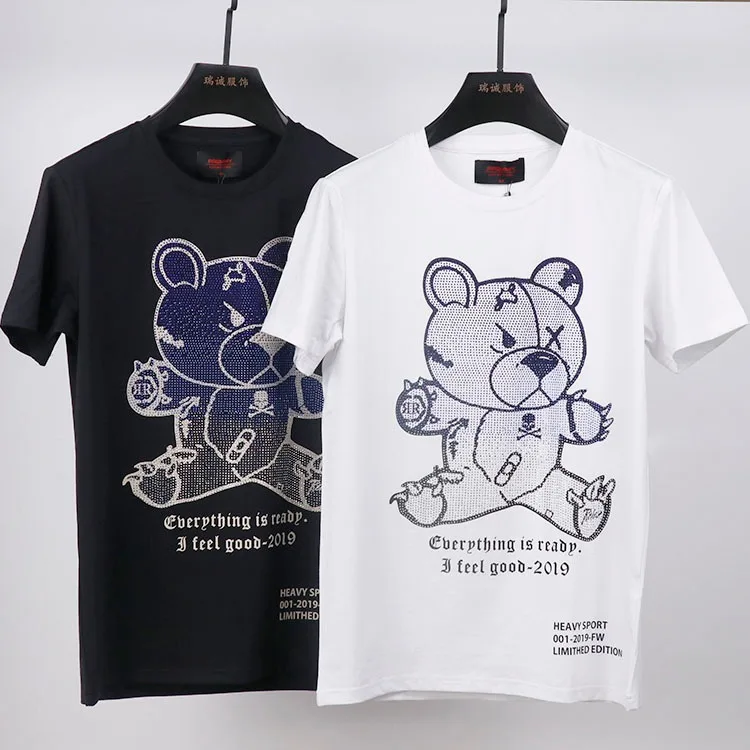 Hot Selling New Summer Fashion T Shirt With Rhinestone Bear Design Mens Stylish T-Shirt