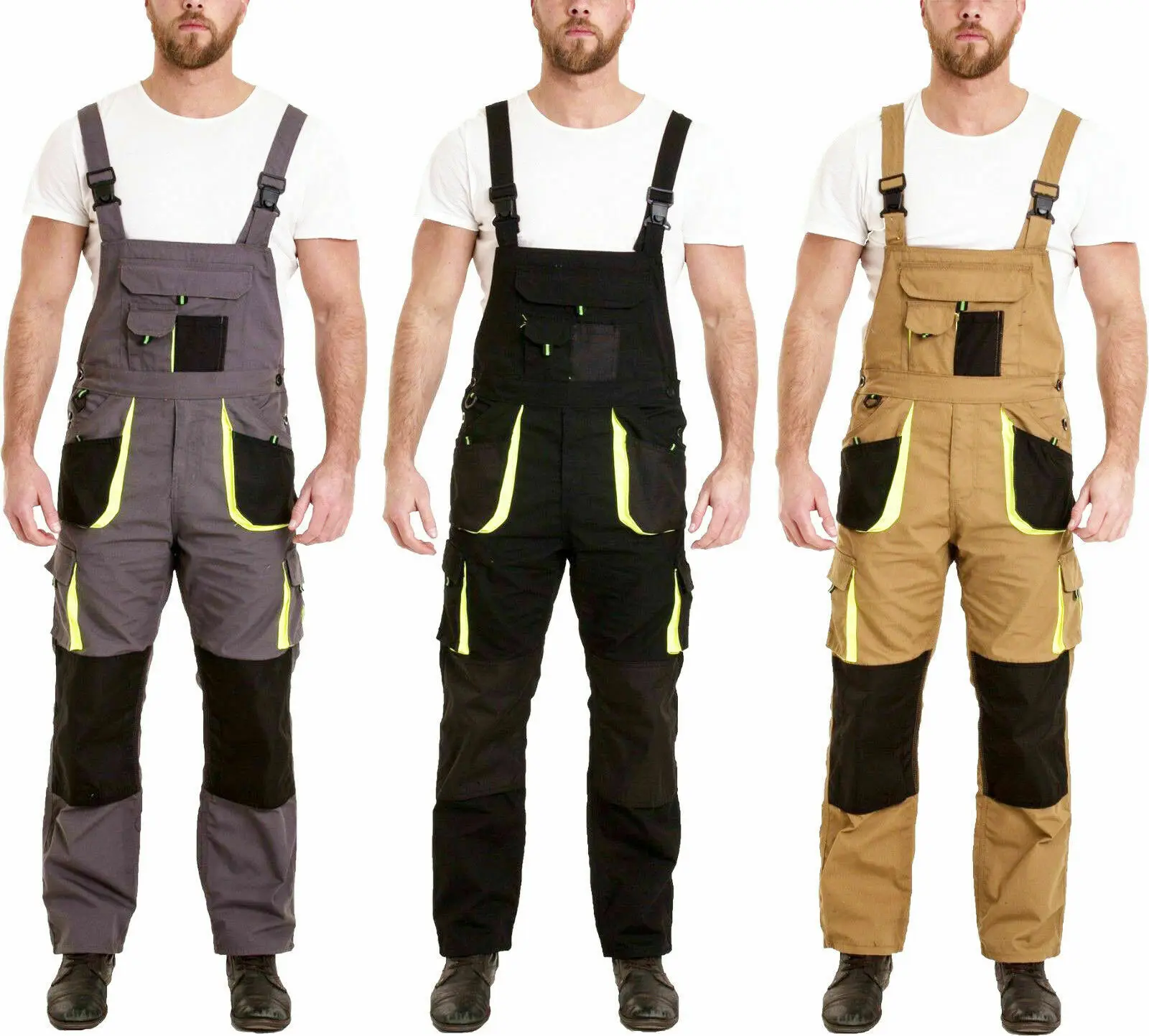 Men Work Dungarees Working Trousers Bib and Brace Overall Multi Pockets Pants Protective Coverall Safety Uniforms Cotton 05 Sets