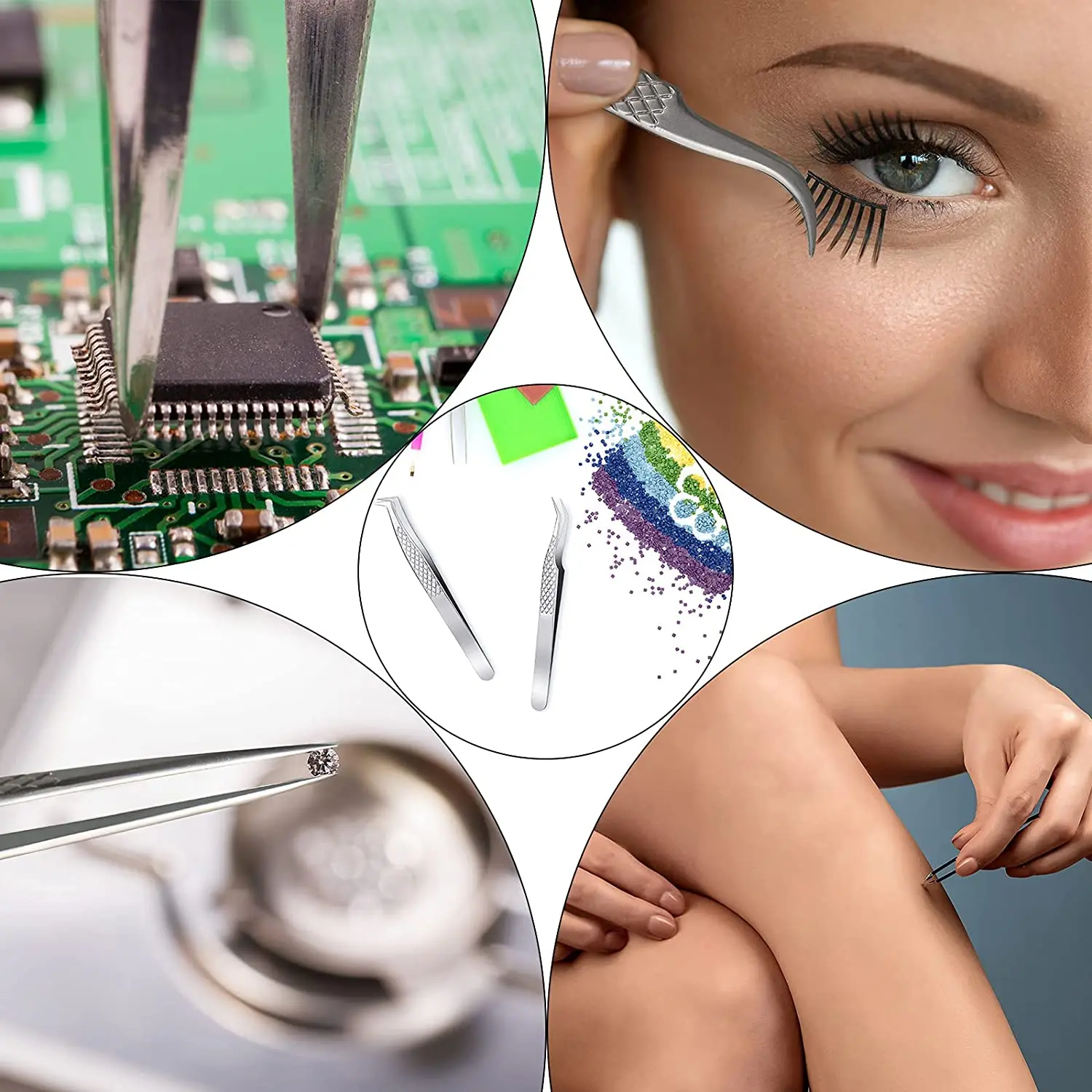 eyelash extension tweezers 5 pieces set straight and curved tip false lash tweezers eyelash volume tweezers stainless steel