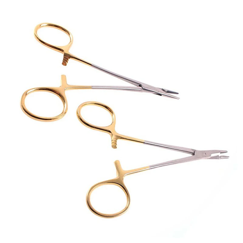  Игольчатый держатель TC с золотистой ручкой и ножницами игольчатый зажим хирургический шовный инструмент для встраивания щипцы двойной хирургии век