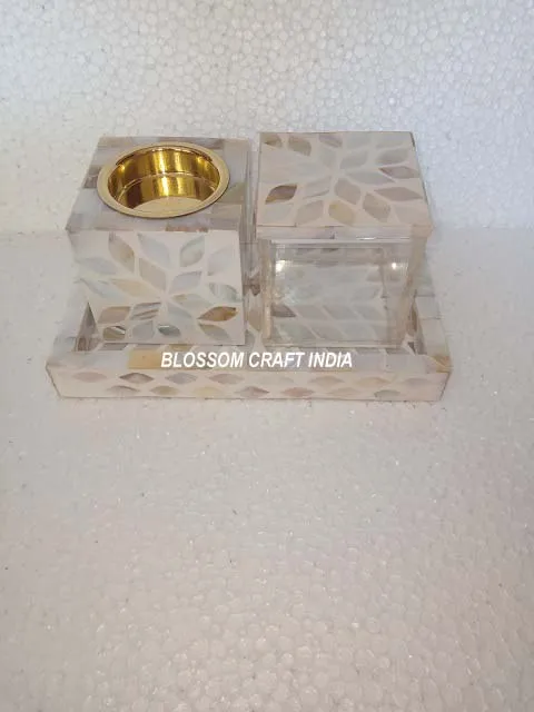 Handmade Trendy Mother Pearl Inlay 3pcs Set High Quality Wood Seed Tray Incense Burner Box Office Eid Gift Ramadan Sandalwood