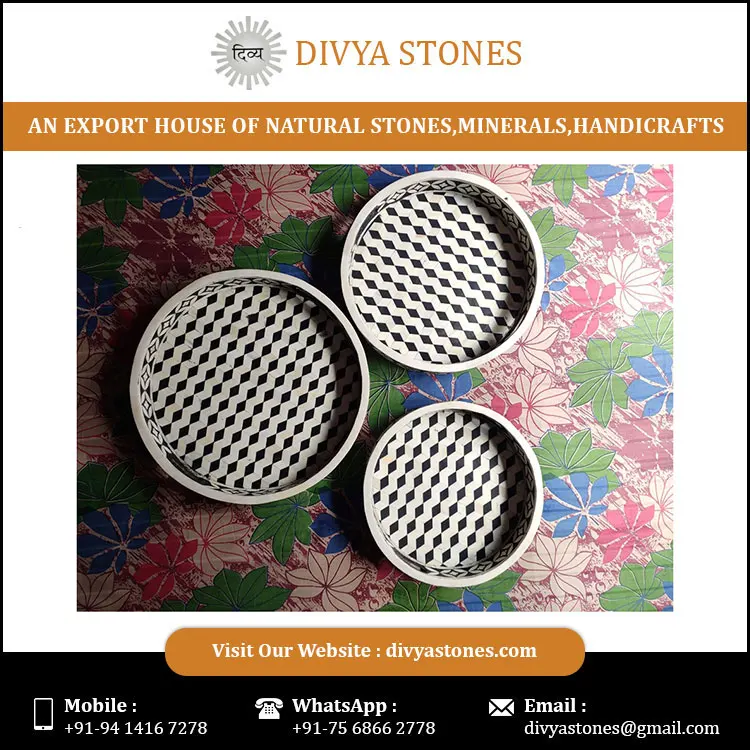 
Indian Handcrafted Camel Bone Serving tray With Handle Mother of inlay Tray at Wholesale Price 