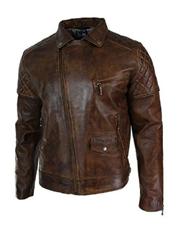 Мужская Байкерская винтажная вареная коричневая куртка из натуральной кожи, повседневная мотоциклетная модная потертая кожаная куртка на молнии в стиле ретро, OEM