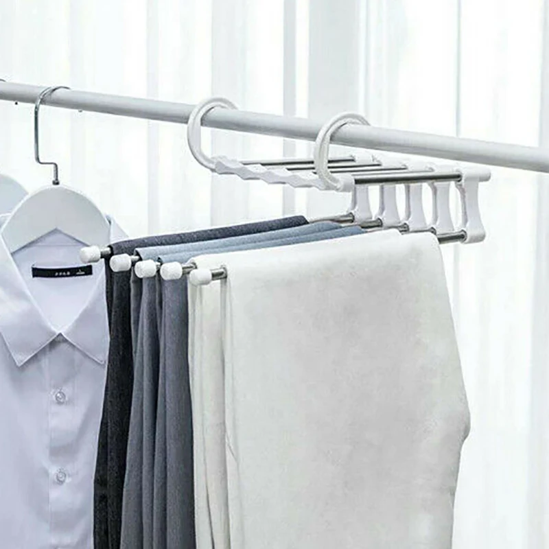 
5 in 1 Pant rack shelves plastic metal magic hangers 