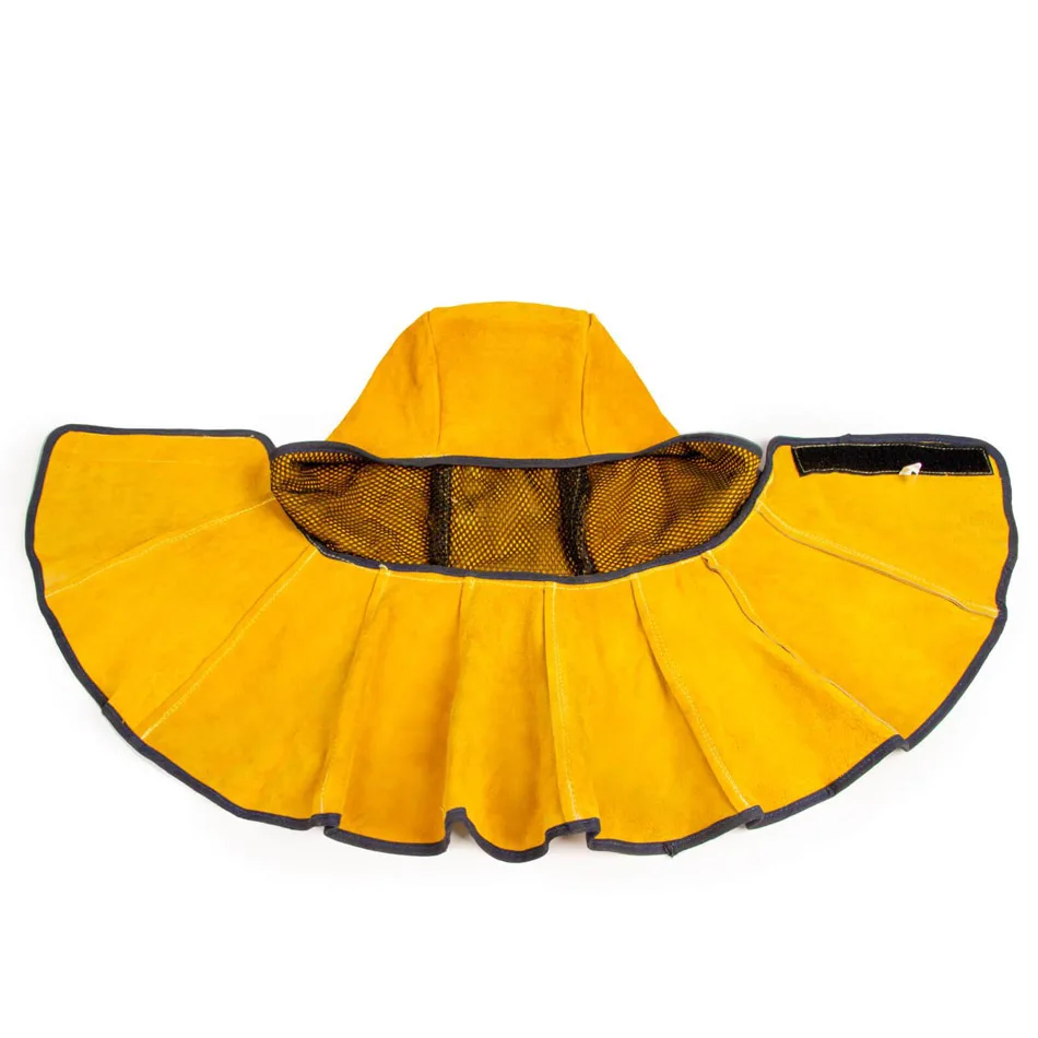 Golden Cowhide Split Leather Welding Hood with Neck Shoulder Drape Custom Logo Suede Leather Welding Safety Hood
