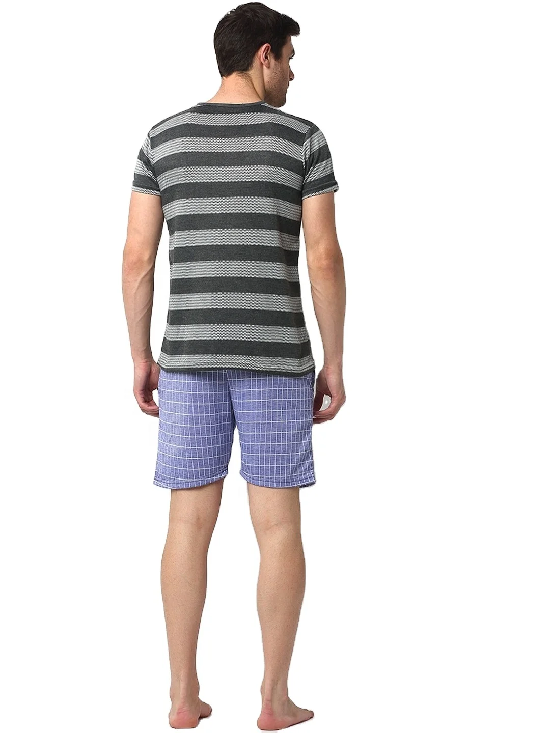 Mens Silk Nightgown and Pants Two Piece Suit for Summer Thin Short Sleeved Bath Robe Soft Men cotton pyjama  Customized