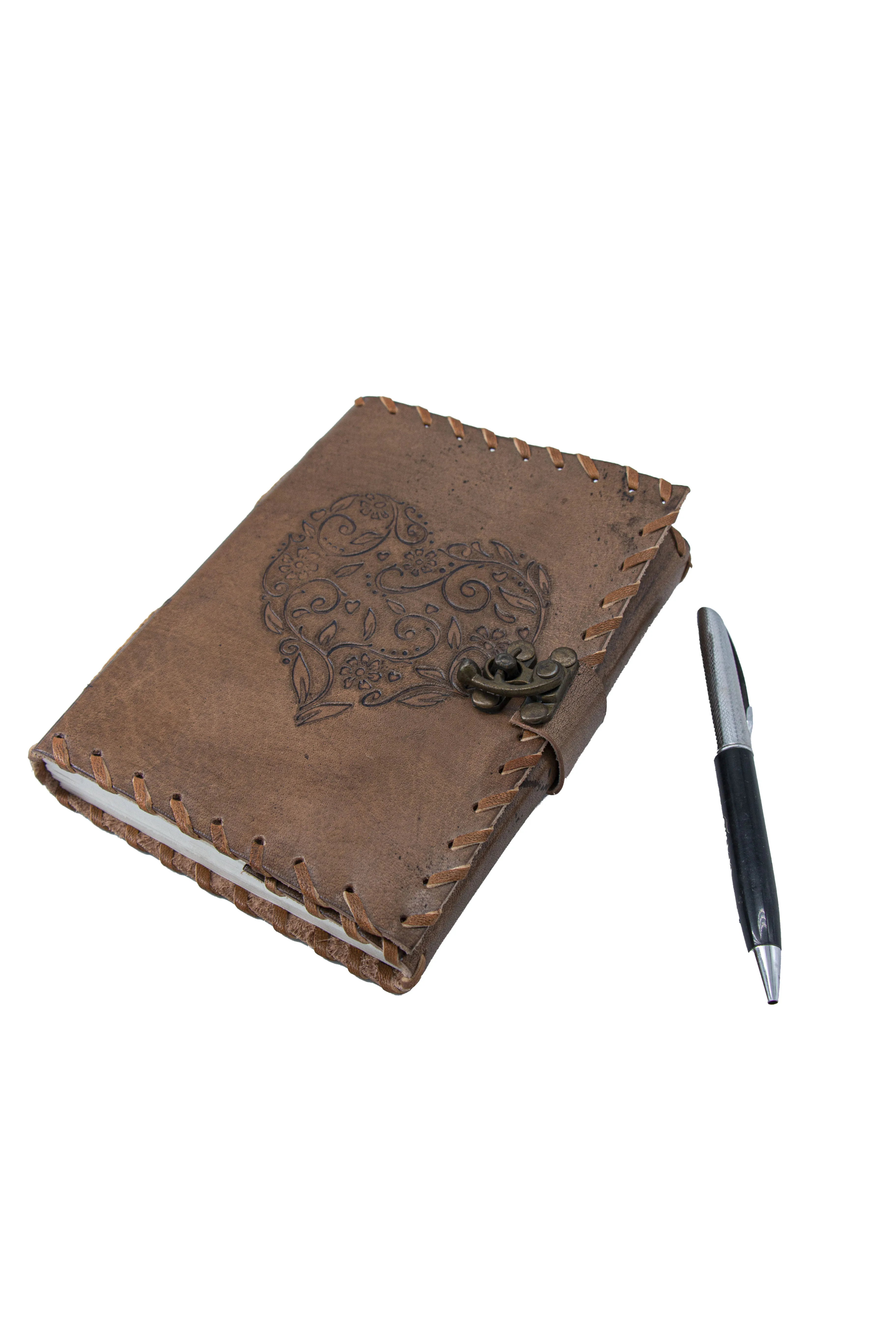  Кожаный журнал коричневого цвета из мягкой кожи с рельефной нитью в форме сердца Прошитые края режущие пустая бумага