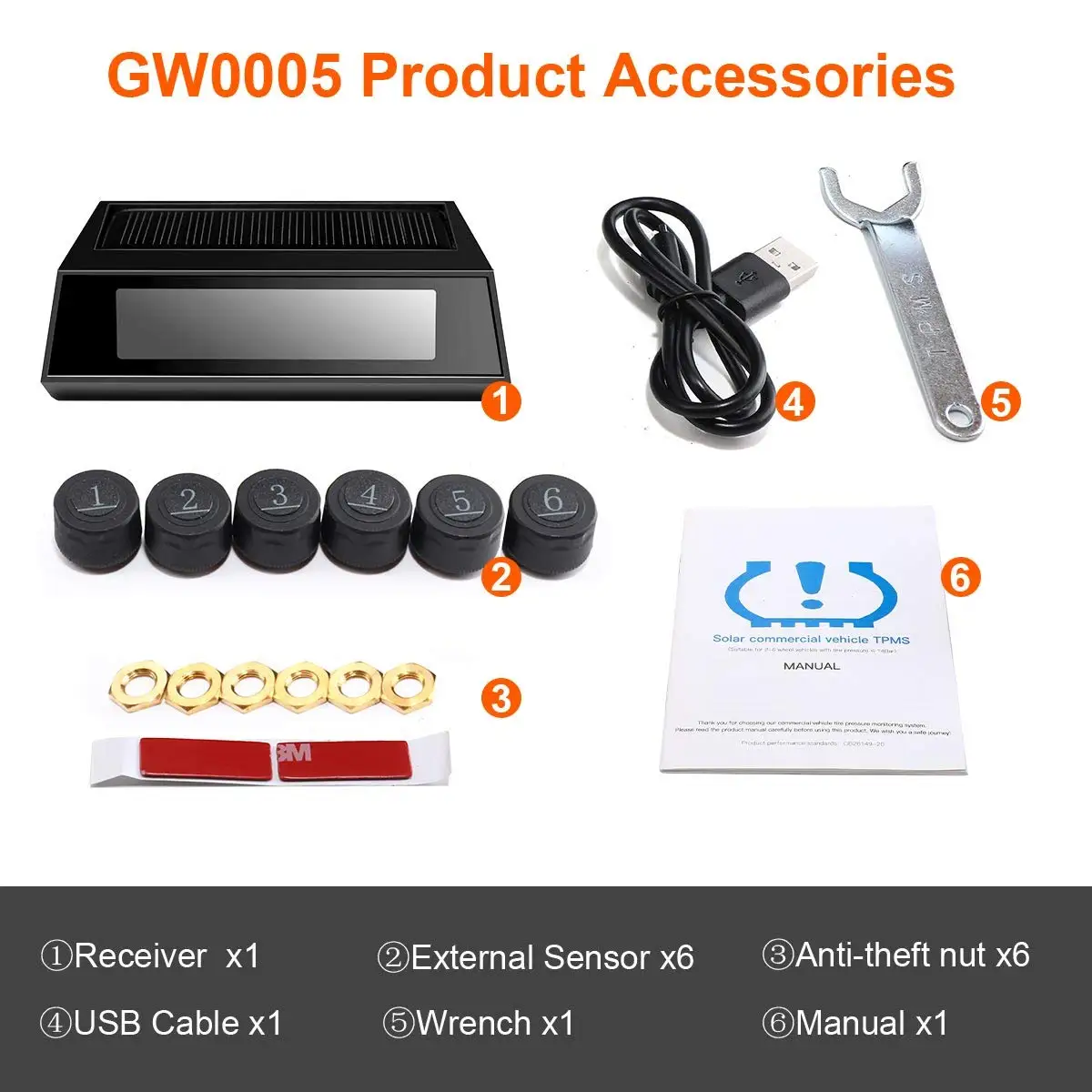 External Sensor 6 Wheels Tire Pressure Monitoring System Solar Power Trailer Bus Truck TPMS