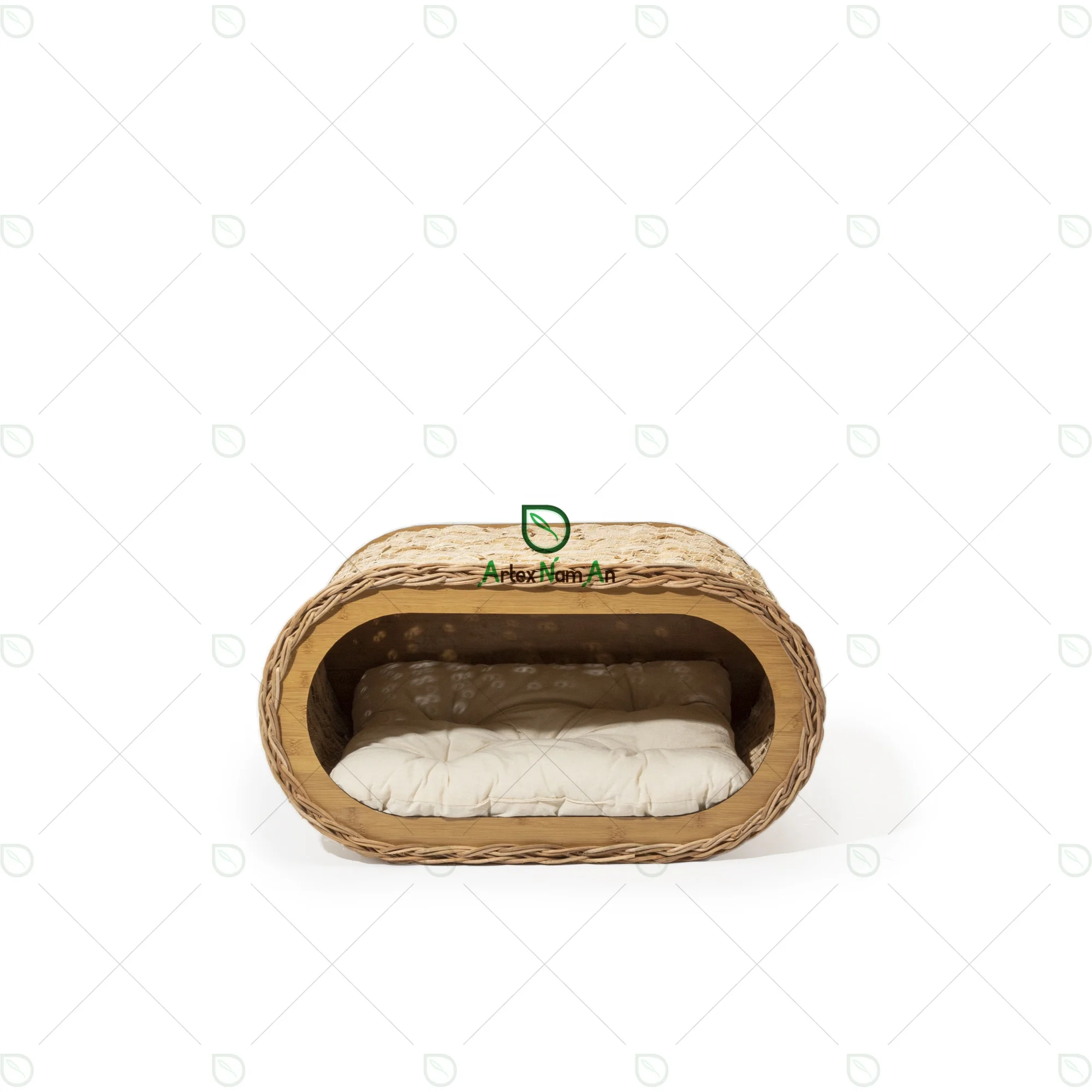 Modern wood & banana cat house cat bed indoor with soft cushion/pet cat furniture luxury cat cave/hand woven wicker pet nest