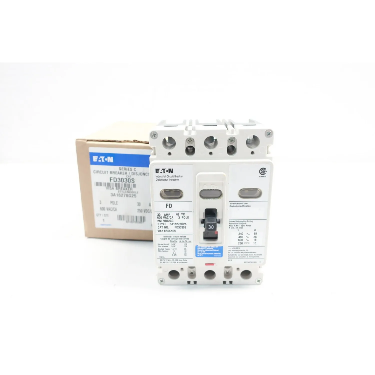 EATON FD3030S 3P 30A AMP 600V-AC MOLDED CASE CIRCUIT BREAKER