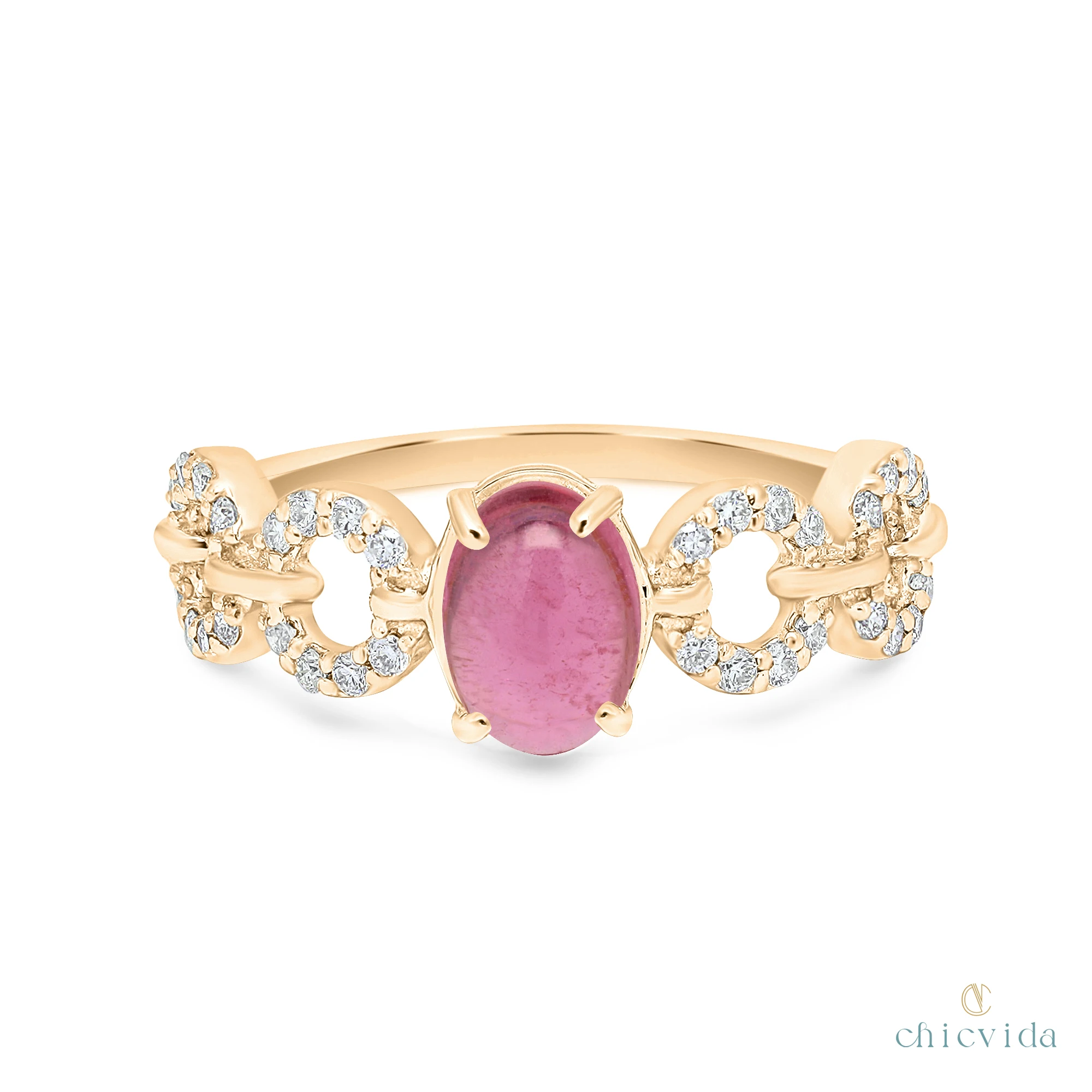 
Natural Pink Tourmaline Oval Gemstone Ring 14k Gold Tourmaline Ring 