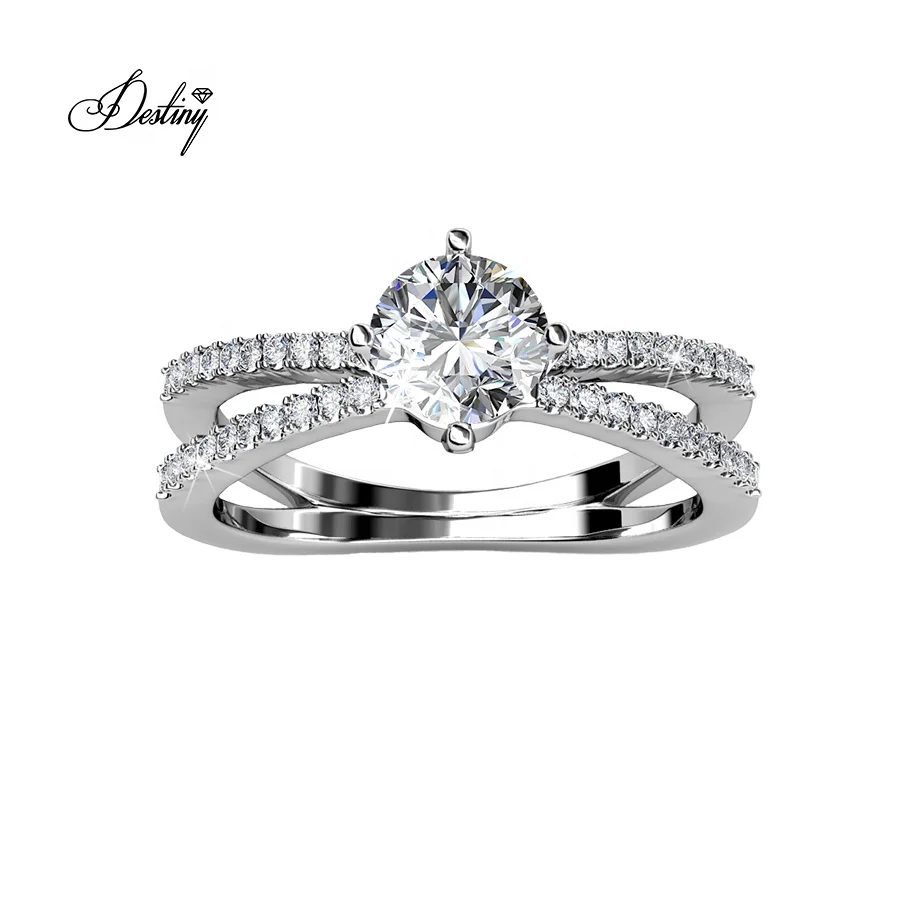 Sterling Silver 925 Premium Austrian Crystal Jewelry18k white gold plating Wedding Crystals Ring Destiny Jewellery