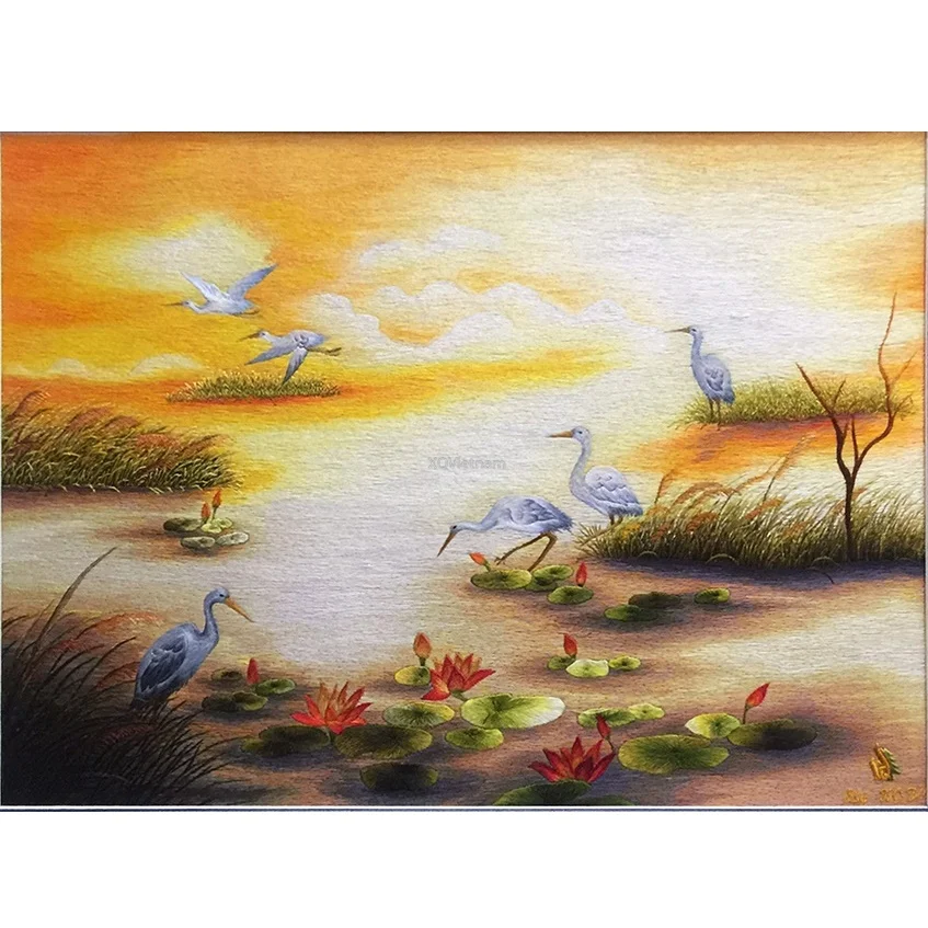 Wall Art Decoration An Evening On My Hometown Embroidary Scenery Paintings in Traditional Style