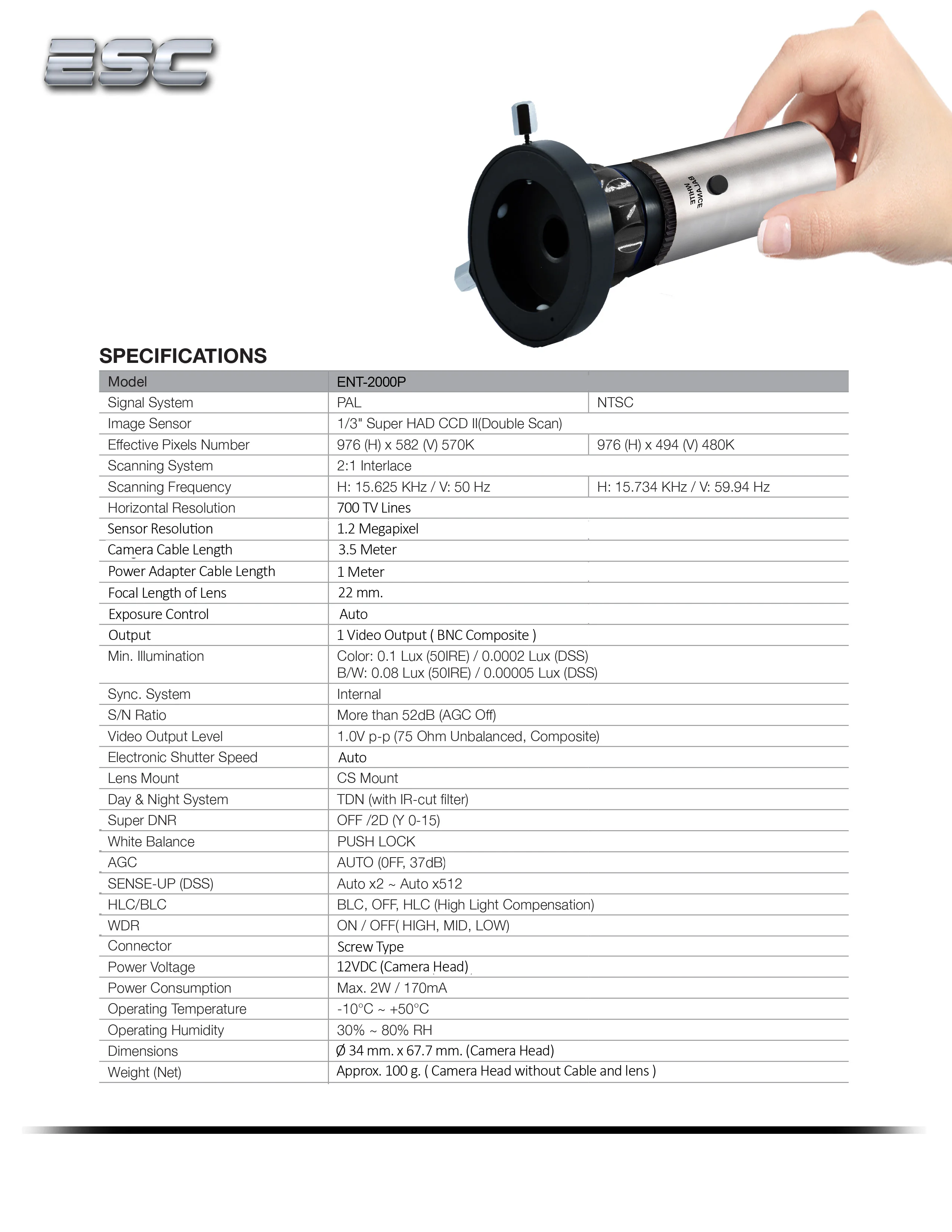 Портативная эндоскопическая камера, жесткий эндоскоп, эндоскопический блок для видеоэндоскопии 1,2 Мп CCD, чип Sony
