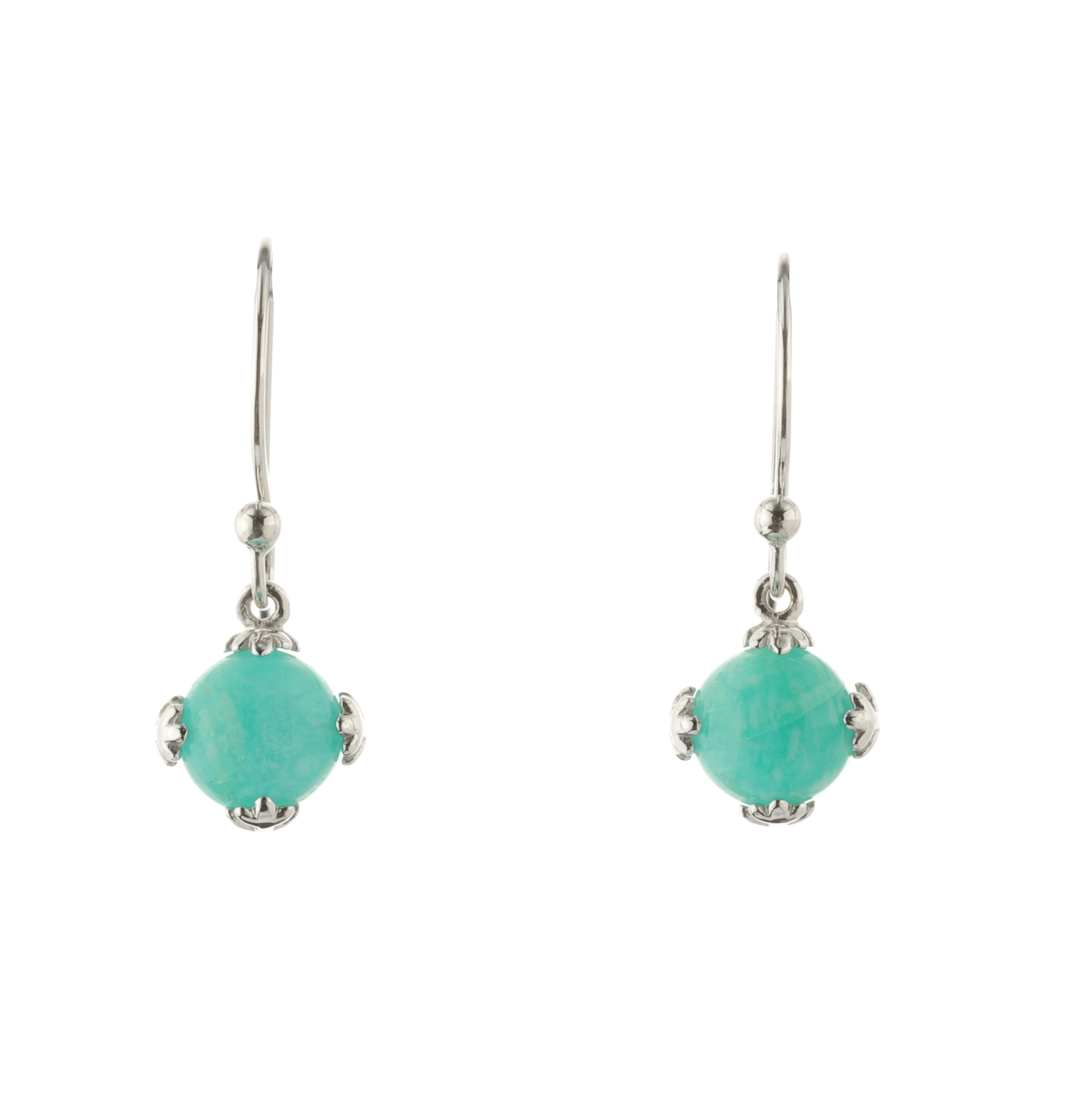 925 Sterling Silver Jewelry Rhodium Plated Snowflake Amazonite Stone Earrings Silver Hook Hoop Earrings For Women