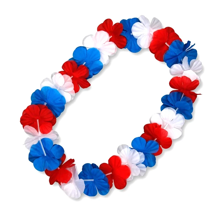USA Red White & Blue Patriotic Flower Necklaces Leis 4th of July Memorial Day Party Favor
