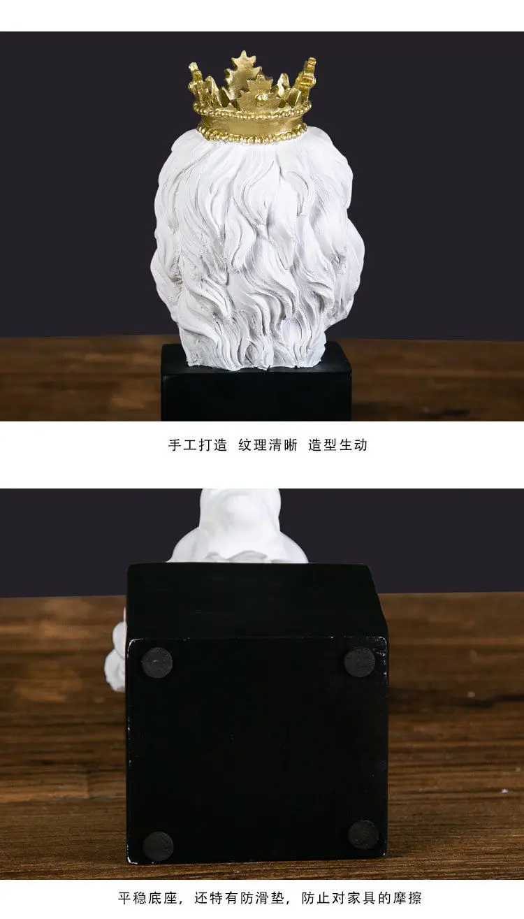 Лидер продаж поделки из смолы в виде льва украшение для дома Золотая Корона скандинавском стиле животное роскошная фигурка головы