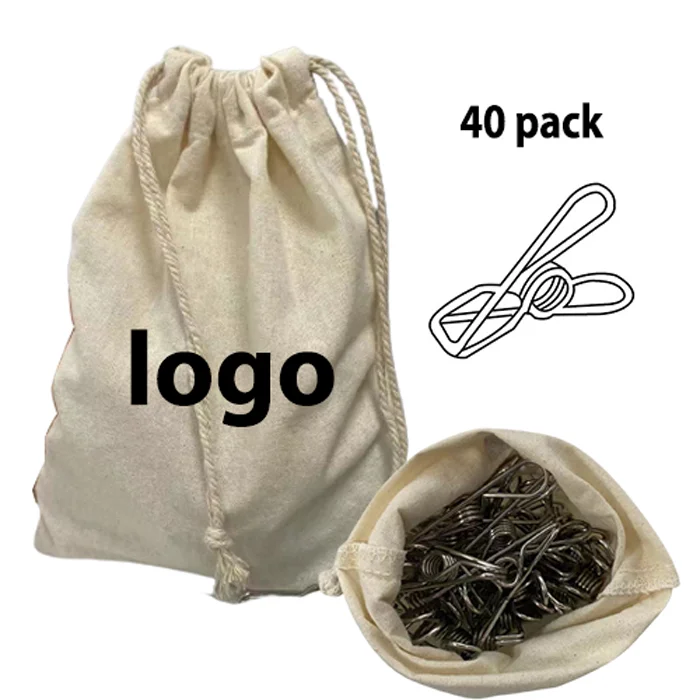 40 Pack durable  metal silver wire laundry pegs with heavy duty bag