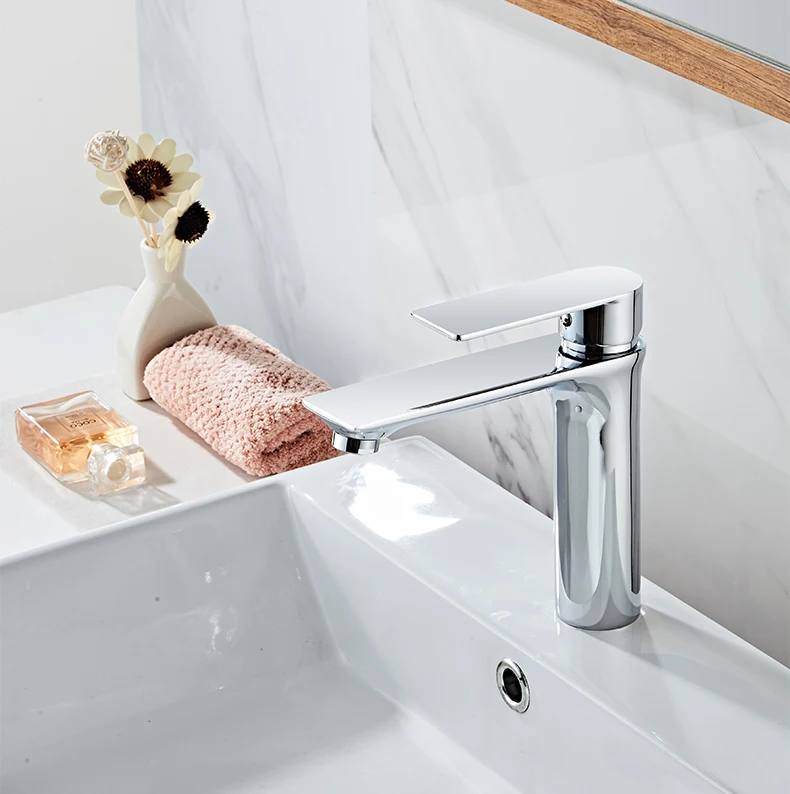 Standard Deck Mount Mixer Wash Single Hole Basin Chromed Taps Bathroom Faucet