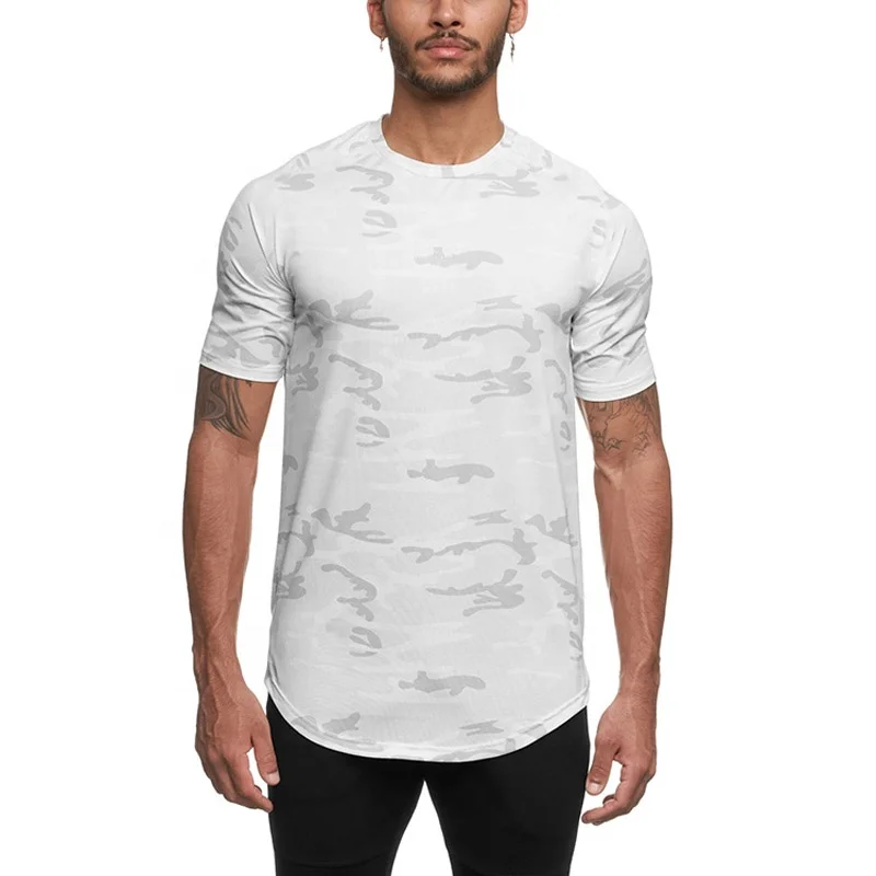 Cheap Custom White Camo Muscle Fit Gym T Shirt Oversize Bodybuilding Short Sleeve T Shirt Blank Sport Gym Slim Fit Men T shirt