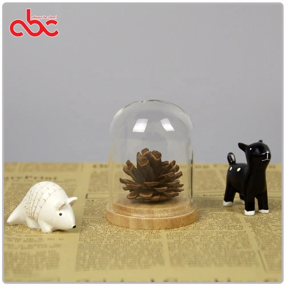 
Handmade Borosilicate D5.5*H6cm Mini Glass Dome With Wooden Base Clear Glass Cloche 