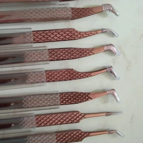 Rose Gold Wholesale Custom Logo Custom Eyelash Extension Tweezers Private Label Lash Tweezers Eyelash Extension Tweezer