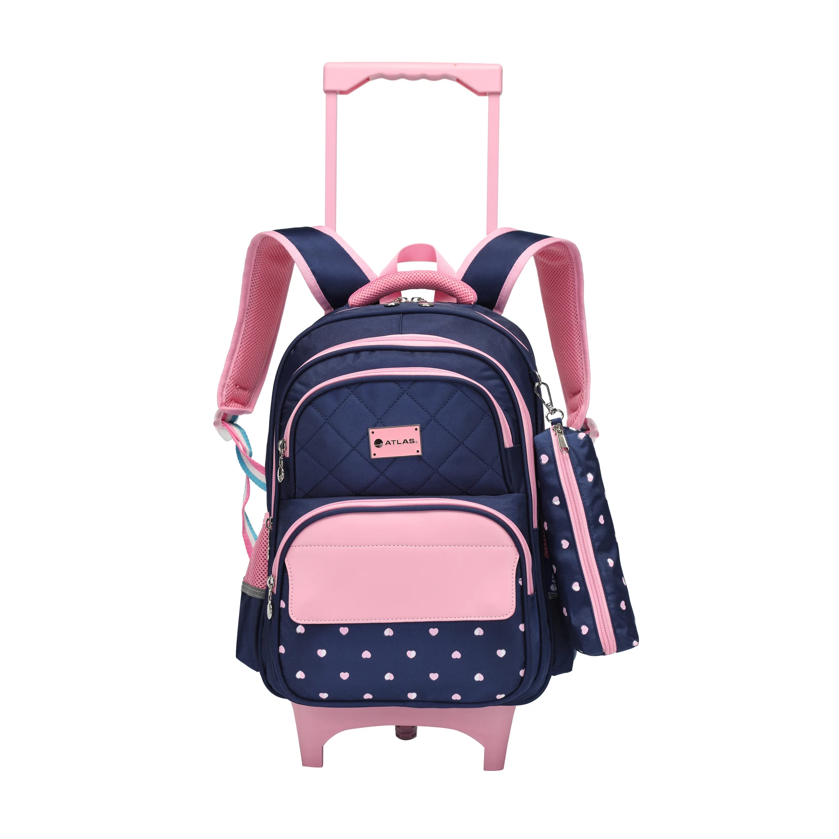 Navy Color with Heart Trolley Bag Girl 16.5 Atlas School Bag