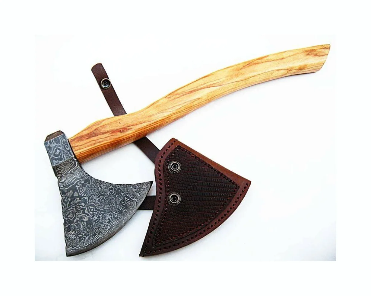 Industrial Grade Damascus Steel Axe with Wood Handle for Camping and Outdoor Cutting Hatchet and Axe Head Carbon Steel