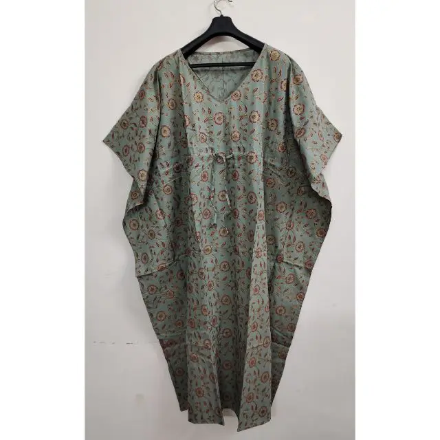  Индийский хлопок костюм накидка Восточный Халат длинный халат ручной работы с цветочным принтом в этническом стиле длинная ночная рубашка макси платье кафтан Ночной для дам