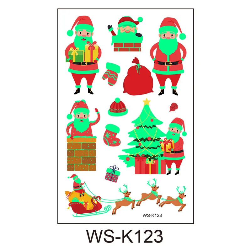 X-MAS waterproof glow in the dark Christmas tree socks gifts bells temporary tattoo stickers
