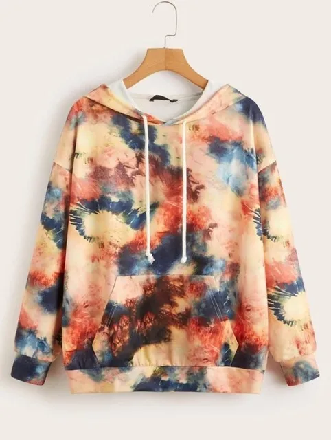  Толстовка женская с капюшоном Повседневный пуловер свободного покроя принтом бабочки Осень-зима