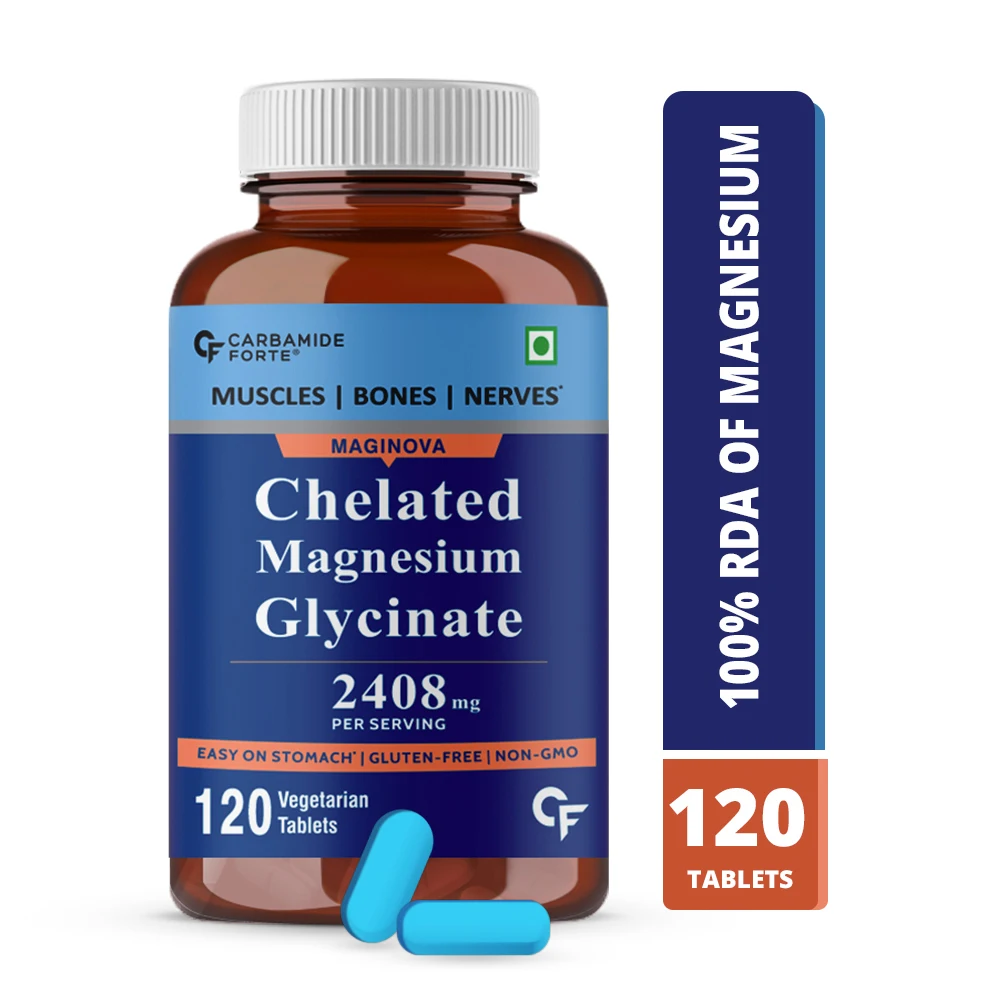 Carbamide Forte Chelated Magnesium Glycinate 2408mg Per Serving Supplement 120 Veg Tablets
