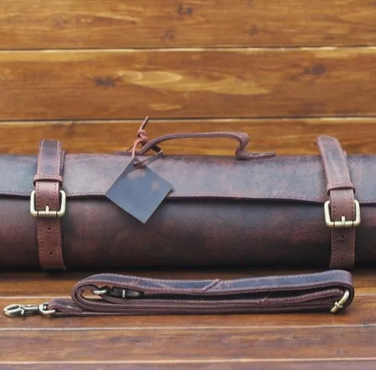 High Quality Leather Chef Knife Rolling Tool Bag Multi Chef Tool Storing Pouch Professional Chef Knife Bag