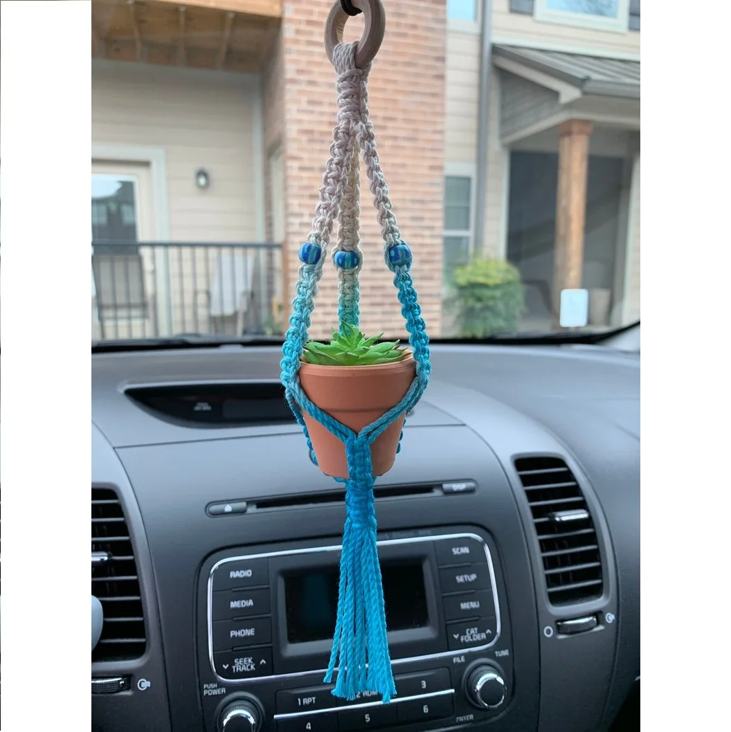 Macrame Mini Car Plant Hanger Rear View Mirror Car Accessories With Coral Beads  From Isar International