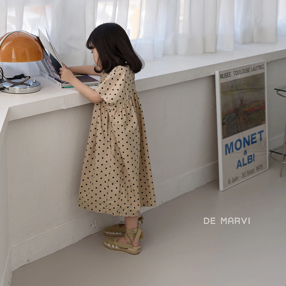 DE MARVI Kids Toddler Dot pattern Cute Short sleeve Casual Dress Korean girls dresses Wholesale Korean Manufacturer MADE IN KORE