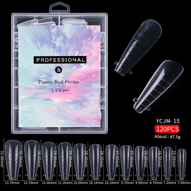 120pcs/Box Nail Art Mould Tips Nail UV Gel Long Coffin Square Ballerina Stiletto Nail Extension Mold Quick Building Mold