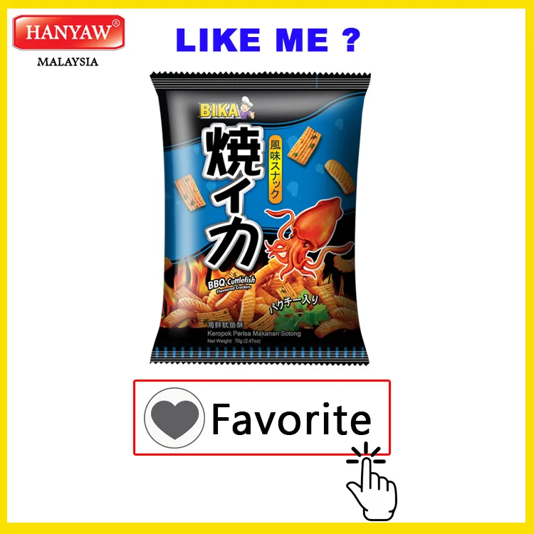 [Малайзия] Быстрая доставка + Халяль сертифицированные BIKA-барбекю ароматизированные крекеры-шлёнки (10 шт. x 6 мешков 70 г/картонная коробка)