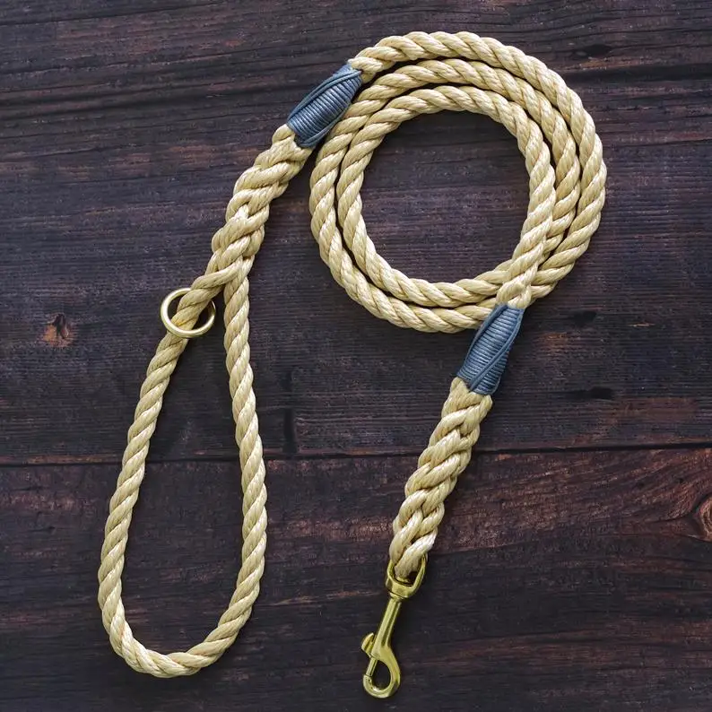 Long rope dog leash, 10mm wide strong dog leash with brass hardware