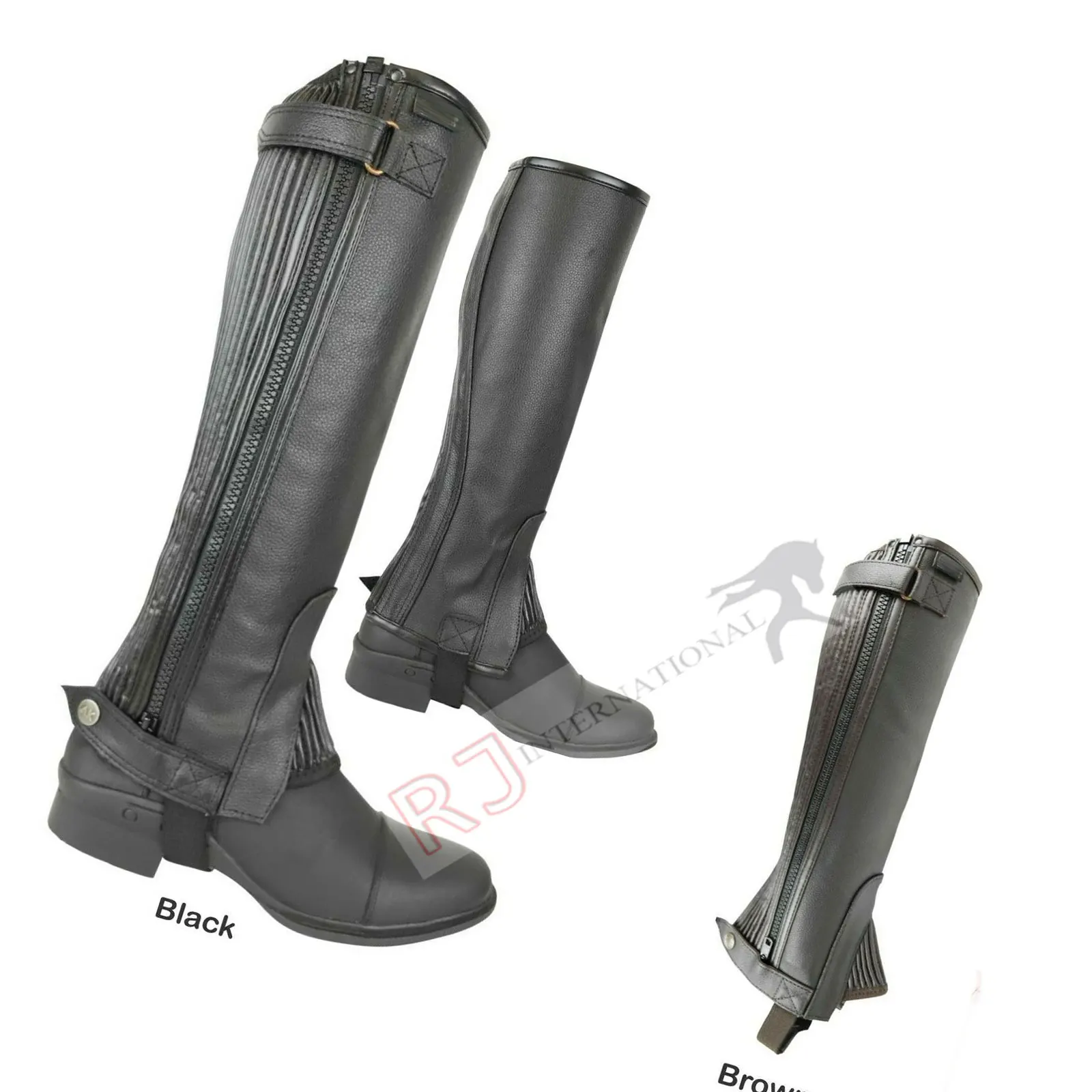 ADULTS HORSE RIDING PREMIUM QUALITY LEATHER   BLACK BROWN HALF CHAPS GLOVES S - XL By Riaz Jamal Intel