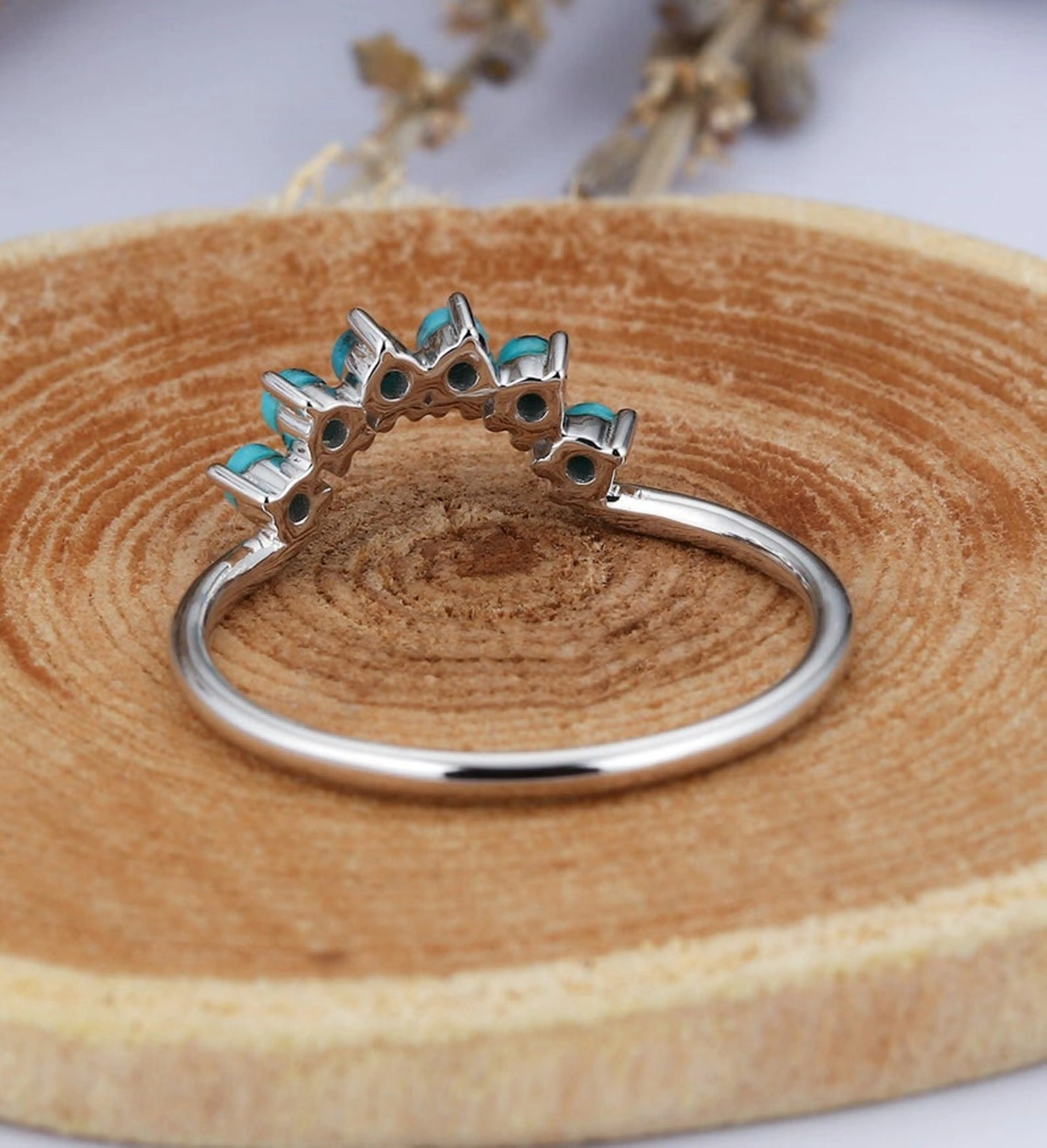 Бирюзовое обручальное кольцо 14 к розовое золото изогнутое бирюзовое половинное изящное в стиле арт-деко